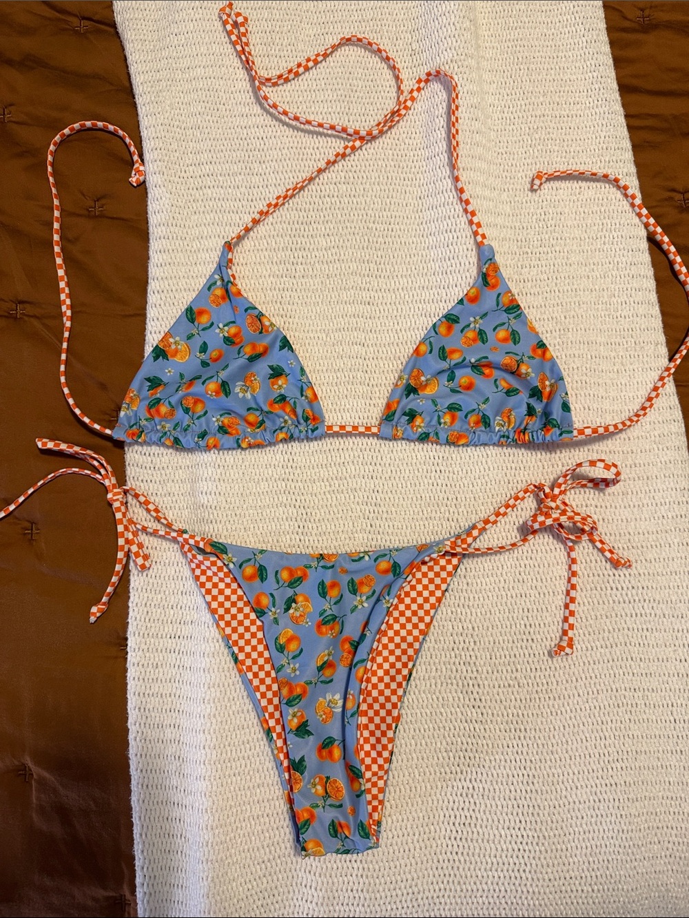 Orange Print String Bikini Set